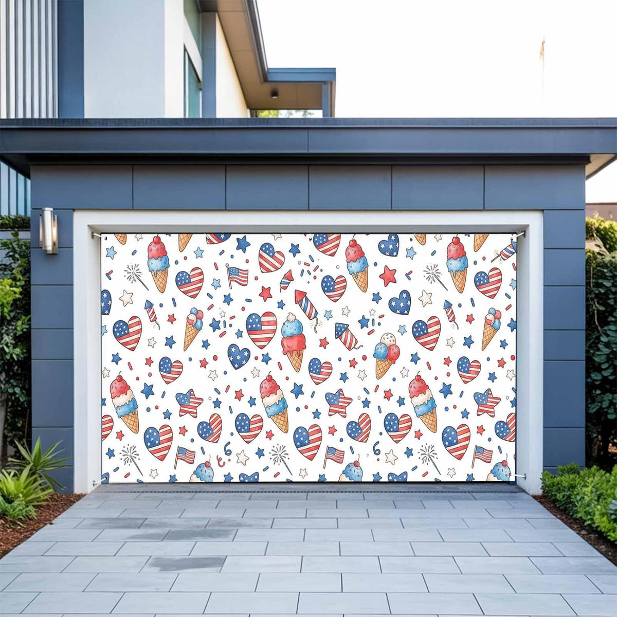 GNAKT AREWG 13x6ft Seamless Garage Door Banner Cover USA Patriotic Ice Cream Garage Door Decoratons Banner for Indoor