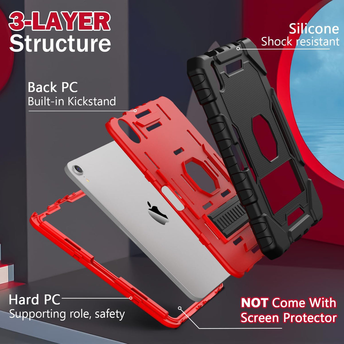 Grifobes Case for iPad Mini 7 (A17 Pro) 2024 / Mini 6 2021 8.3 inch, Heavy Duty Shockproof Rugged Cover with Pencil Holder Stand, for I Pad Mini 7th/6th Gen 8.3" Case for Kids Boys (Black+Red)