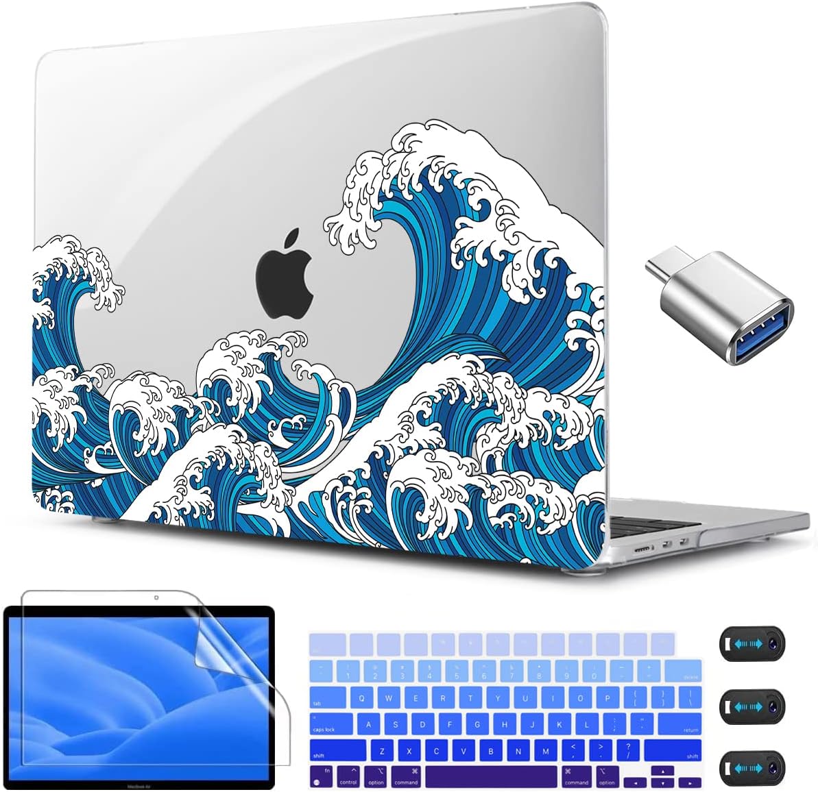 CISSOOK Wave Case for MacBook Air 13.6 inch 2025 2024 2023 2022 Release, Ocean Hard Shell Cover for MacBook Air 13.6 Touch ID Model A2681 A3113 A3240 M2 M3 M4 Chip with Keyboard Cover - Great Wave