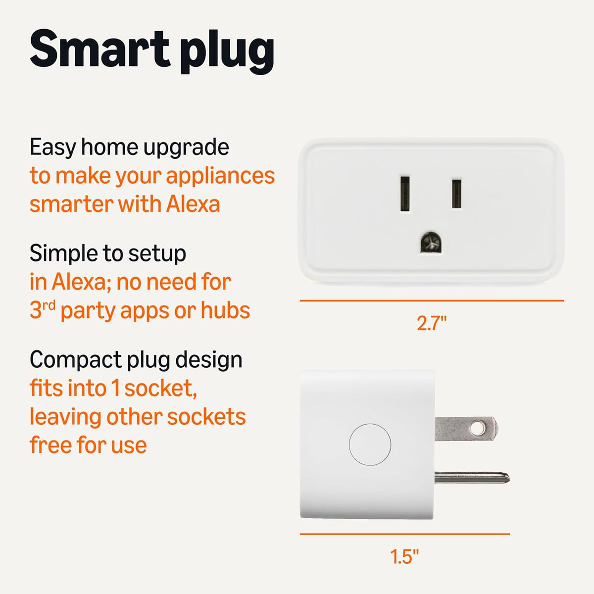 Amazon Basics Smart Plug, Works with Alexa Only, 2.4 GHz Wi-Fi, No Hub Required, 4-Pack, White