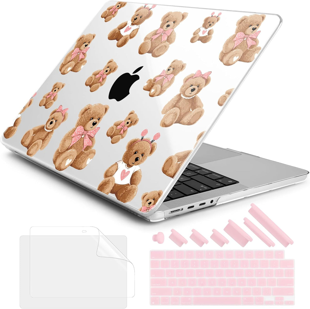 DONGKE for M4 MacBook Pro 16 Inch Case 2024 2023 2021 A3403 A3186 M3 A2991 M2 A2780 M1 A2485 Pro/Max Chip, Plastic Hard Shell Case & Keyboard Cover for Mac Pro 16 with Touch ID, Cartoon Bears