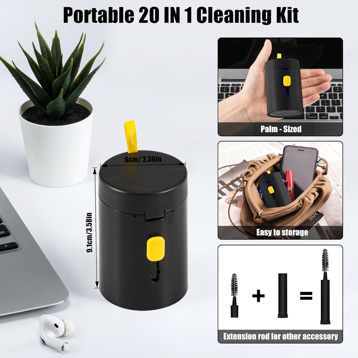 walrfid 2pcs Computer Keyboard Cleaner Kit, Laptop Screen Cleaning Spray for iPhone AirPod Phone MacBook iPad, 20-in-1 Electronic Clean Brush Tool for Earbud iPod Monitor TV Earphone Camera, Black