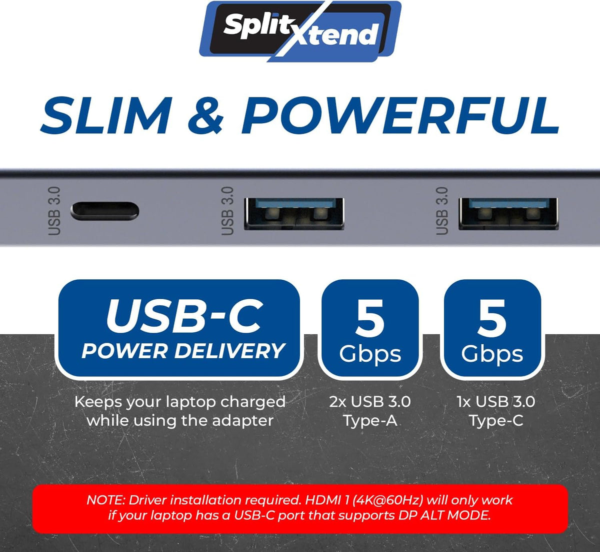 OREI SplitExtend Laptop Docking Station 3 Monitors - 2X USB 3.0, 1x Type-C, SD Card Reader - USB C Docking Station to HDMI 2.0 Extended Screen, 4K@30Hz Outputs - 100W PD