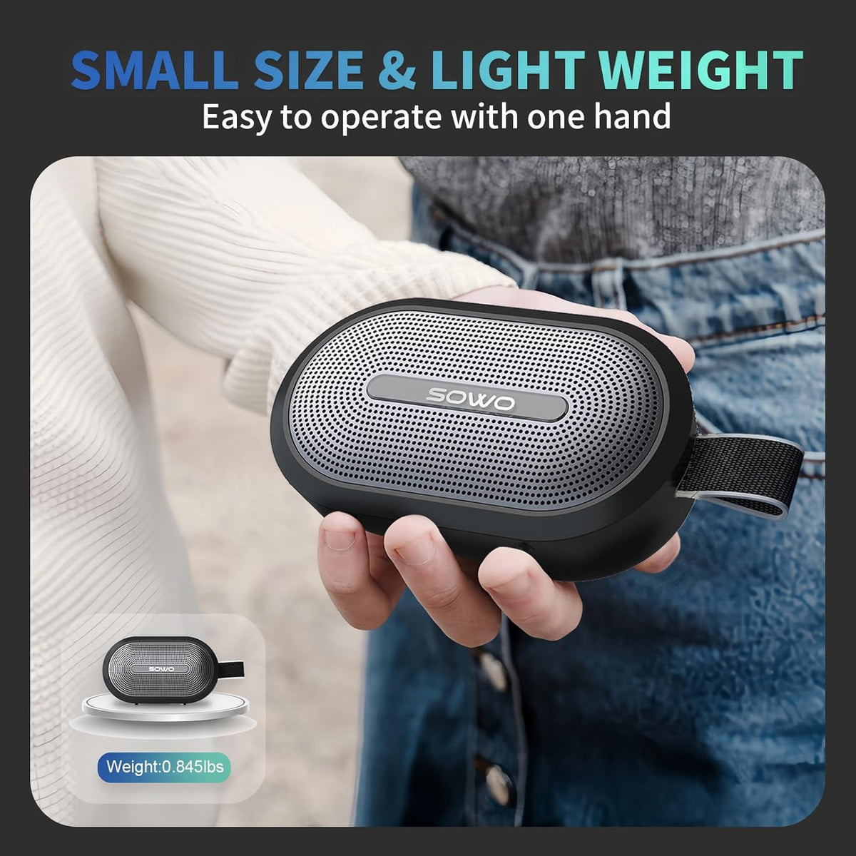 SOWO Wireless Portable Small Speaker, Ultra Magnetic Bluetooth Speaker for Golf Cart, Coverless IP67 Waterproof, 24 H Playtime, Pro Sound, Clip Hanging Design for Outdoor, Indoor - Black