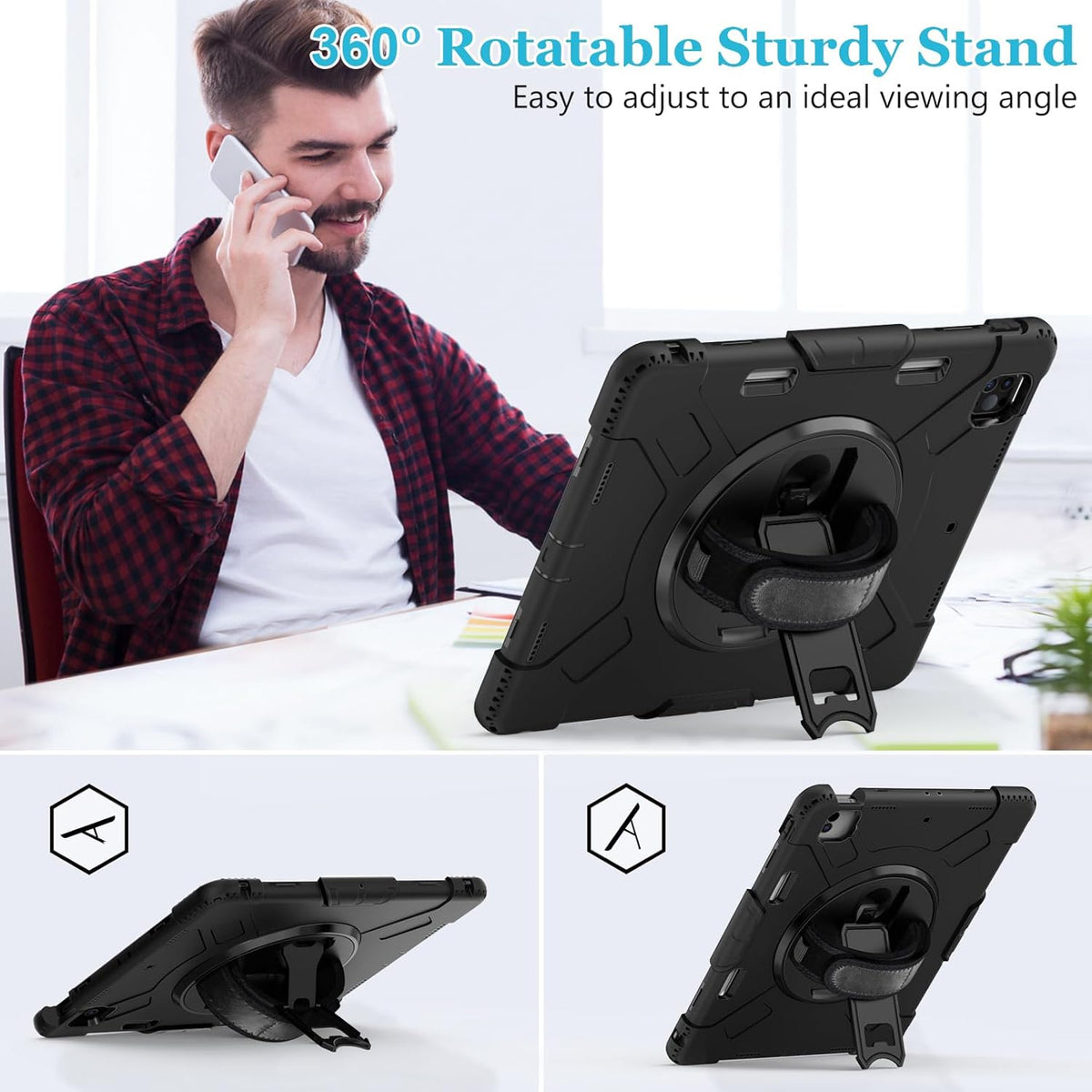 Case for iPad Pro 12.9 2022/2021/ 2020/2018: Cover for iPad Pro 12.9 6th/ 5th/ 4th/ 3rd Generation with Screen Protector- Stand- Pencil Holder- Handle- Shoulder Strap Black