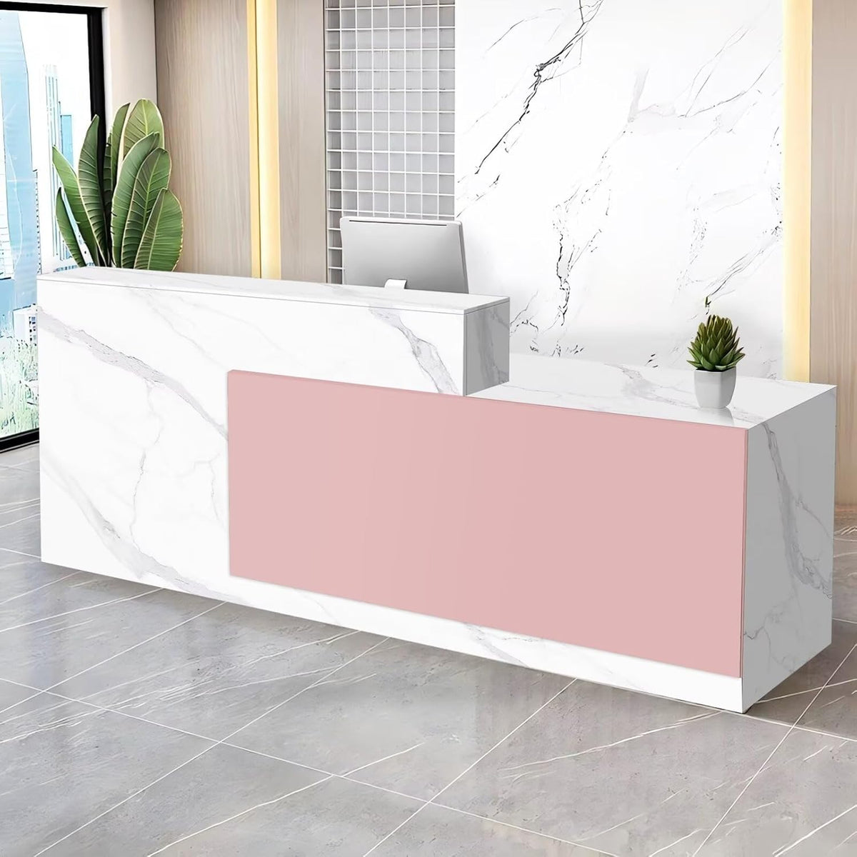 Reception Desk with Counter Modern Checkout Counter with Lockable Drawer Keyboard Tray Receptionist Desk for Office Salon Reception Table P Right 55inch/140cm