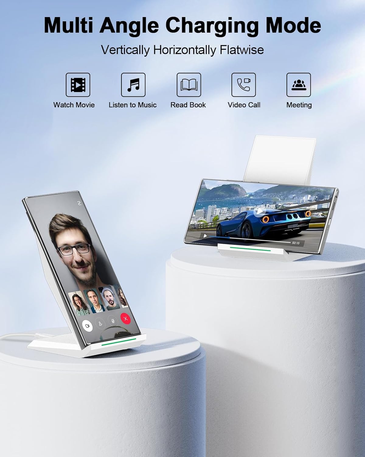 NANAMI Fast Wireless Charger - Qi Certified Charging Stand 7.5W Compatible iPhone 16/16 Plus/16 Pro/16 Pro Max/15/14/13/12,10W for Samsung Galaxy S24/S24 Ultra//S23/S22/21/S20 and Qi-Enabled Phones