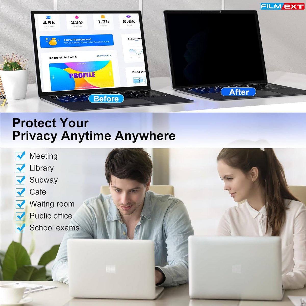 FILMEXT Privacy Screen for Microsoft Surface Laptop 15 inch 7th Model 2037/2108, Removable Anti-Spy Filter Anti-Glare (for Surface Laptop 7th 15" Privacy Screen Protector 2024)