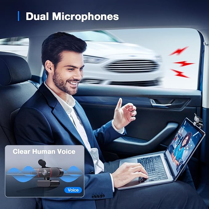 EMEET C960 4K Webcam with Tripod 4K UHD Sony Sensor 3 Adjustable Height Mini Tripod w/Privacy Cover PDAF Auto Focus Dual Noise-Cancelling Mics Auto Light Correction Perfect for Online Meetings