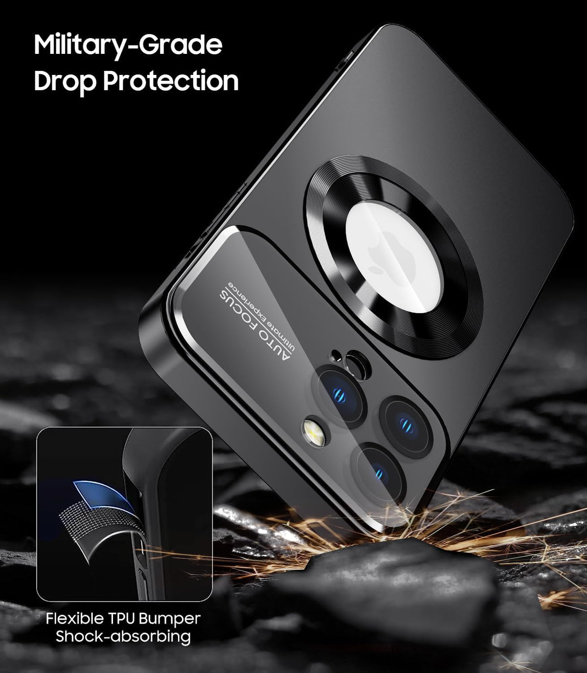 Magnetic for iPhone 13 Pro Max Case, Compatible with MagSafe, Built-in Camera Lens Protector, Logo View, Military Grade Drop Proof Phone Case Cover, Black