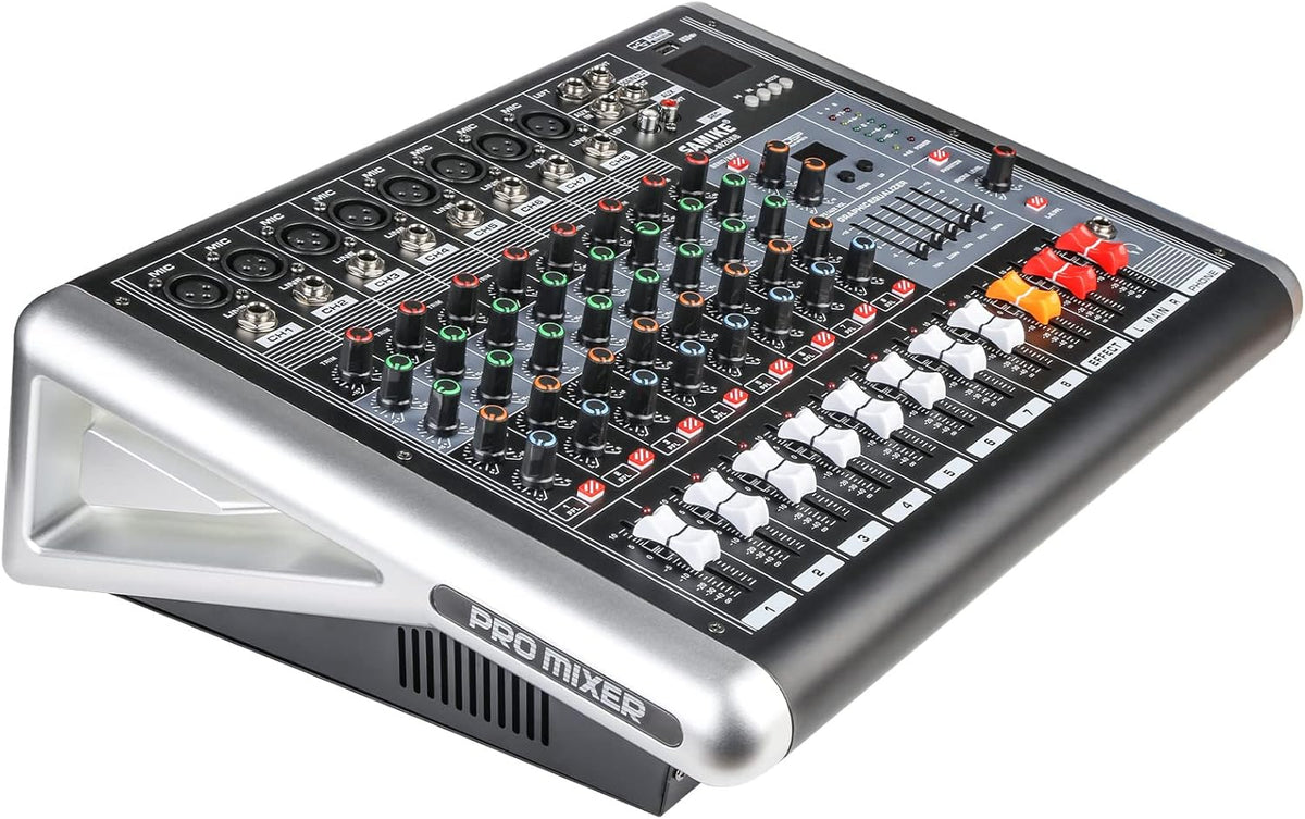 Mixers Audio 8 Channel Mixer Power Mixer Amplifier 2 * 300 Watt Output Dj Mixer Board with 16 Kinds of DSP Reverb Sound Mixers for Speakers
