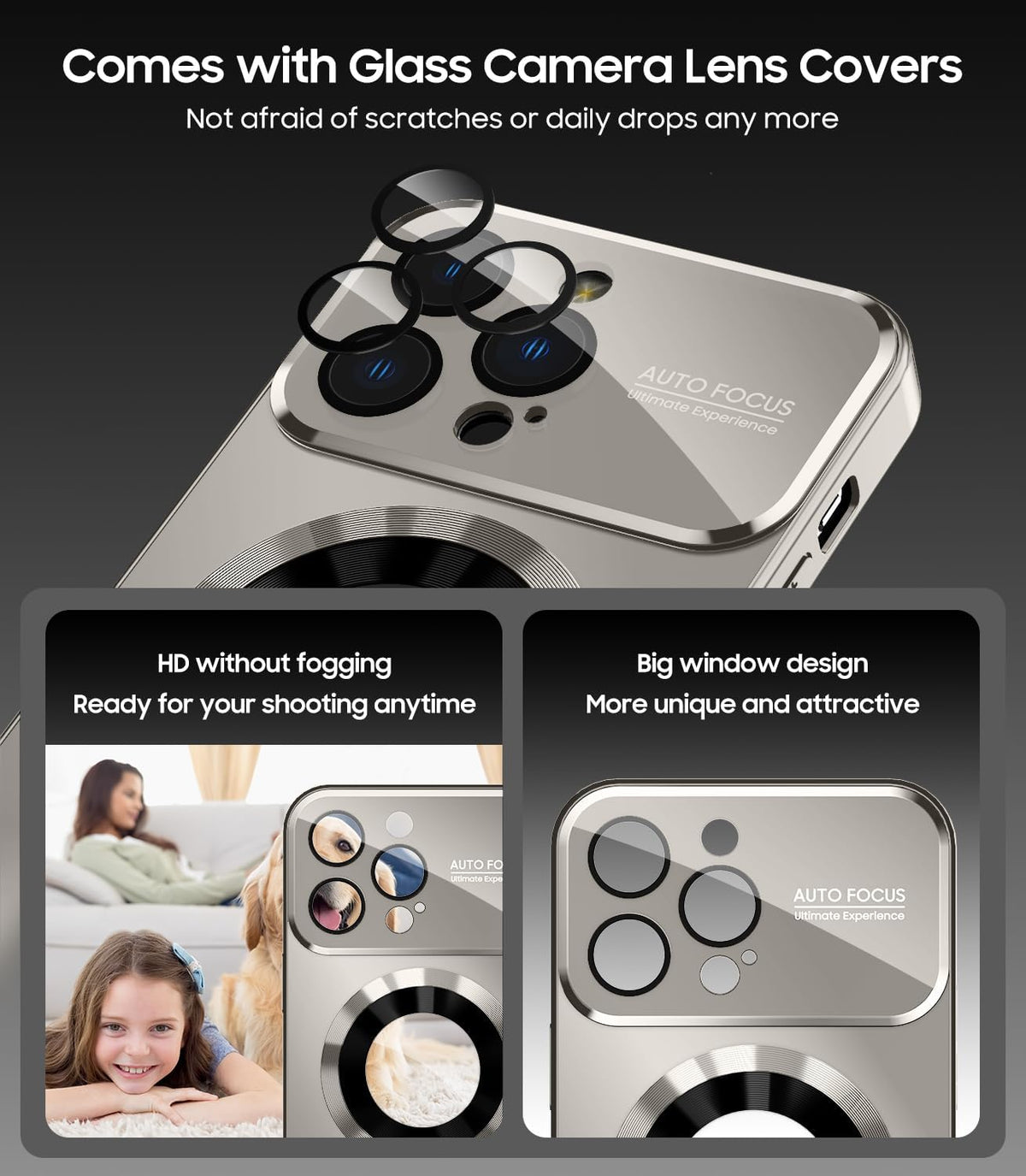 Magnetic for iPhone 14 Pro Max Case, Compatible with MagSafe, Built-in Camera Lens Protector, Logo View, Military Grade Drop Proof Phone Case Cover, Titanium Gray