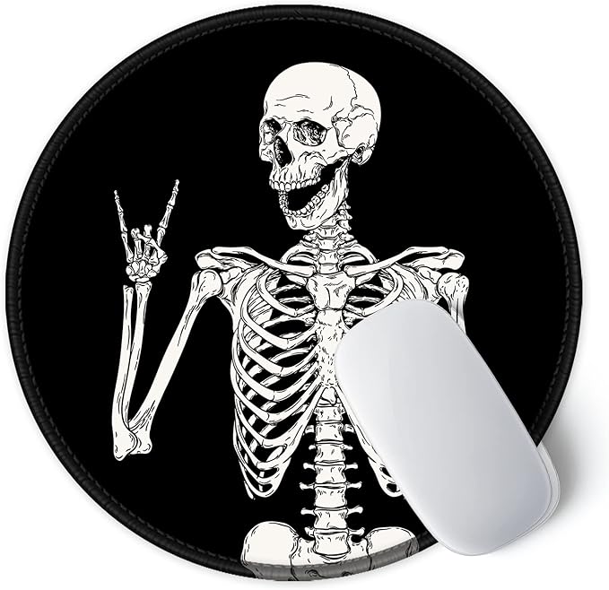 ITNRSIIET Round Mouse Pad with Stitched Edge Premium-Textured Waterproof Non-Slip Rubber Base Desktop Protection Mat Diameter 8.7 inches, Human Skeleton
