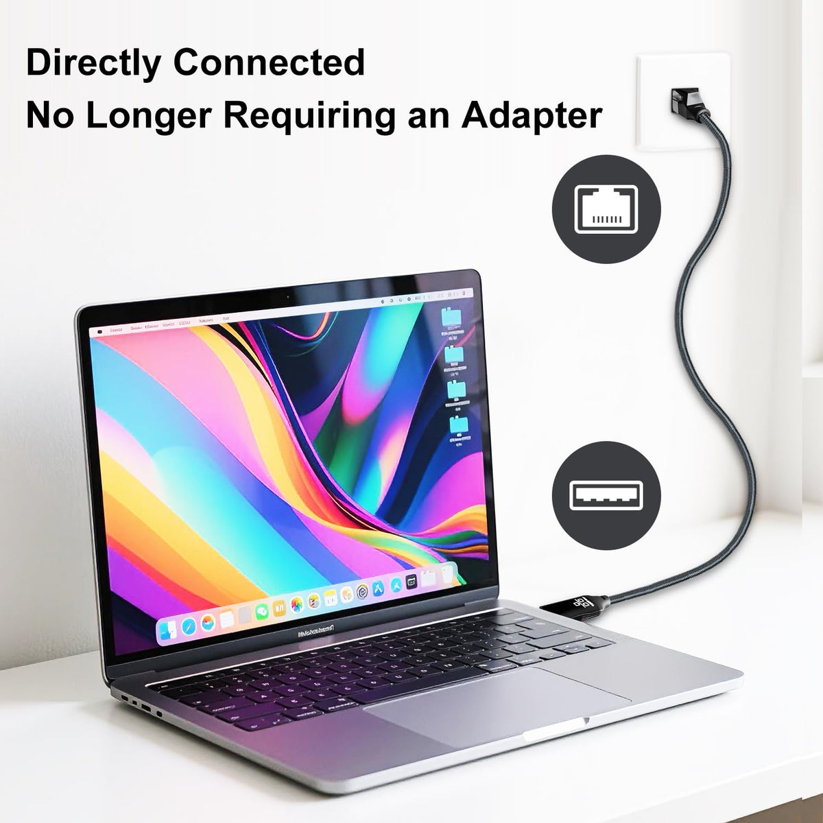 Jelly Tang USB to Ethernet Cable 3Ft,USB 3.0 Male to RJ45 Serial Adapter Directly Connected, Compatible with Laptop, PC, MacBook, Switch, Windows