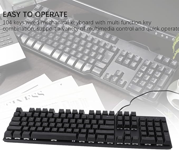 Wired Mechanical Keyboard: 104 Keys Blue Switch Backlit Keyboard with 8 Types of Backlit Illumination for Gaming and Office