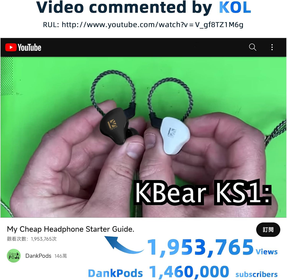YINYOO KBEAR KS1 Bass Earbuds, Wired Earbuds in Ear Monitor, Clear Sound Headphones, Vocals Forwards High Resolution Noise Canceling Earphones, Dual Magnectic Circuit Dynamic Tangle-Free Cable