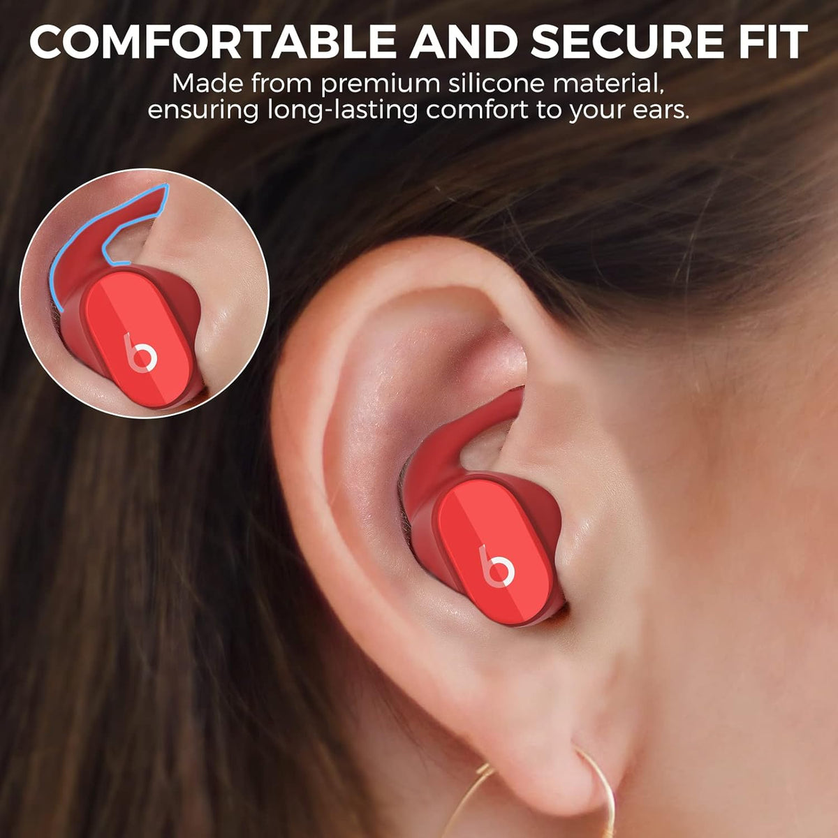 AhaStyle 3 Pairs Beats Studio Buds Ear Hooks Anti-Slip Ear Covers Silicone Accessories【Not Fit in The Charging Case】 Compatiable with New Beats Studio Buds 2021 (Red)