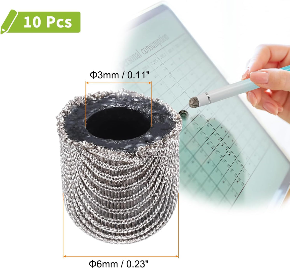 MECCANIXITY 10Pcs Replacement Fiber Mesh Tips for Stylus Pens 6mm Suitable for Capacitive Touch Screen,High Sensitivity,Soft,No Scratch Screen Pen Tip