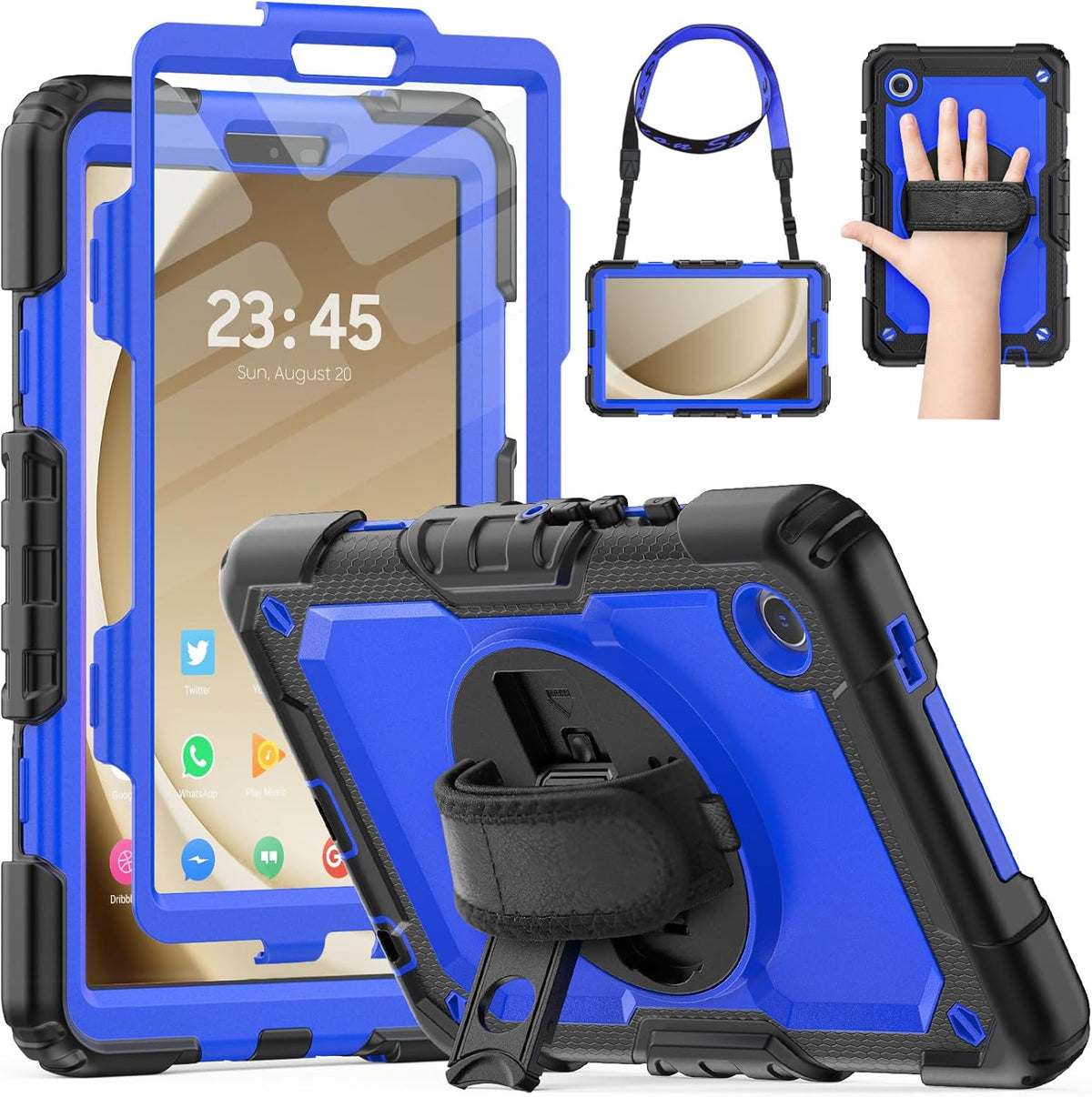 HXCASEAC Case for Samsung Galaxy Tab A9 8.7 Inch, Protective with Screen Protector/Hand Strap/Pen Holder, Sturdy Shockproof for Samsung A9 Tablet Case SM-X110 SM-X115 SM-X117 - Blue