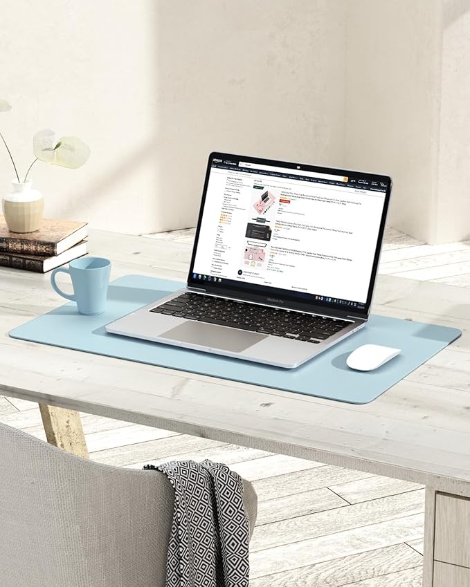 YSAGi Non-Slip Leather Desk Pad, Waterproof Laptop Computer Desk Keyboard Mat, Table Protector Blotter Mat, Large Mouse Pad for Office/Work/Home/Decor(Sky Blue, 23.6" x 13.7")