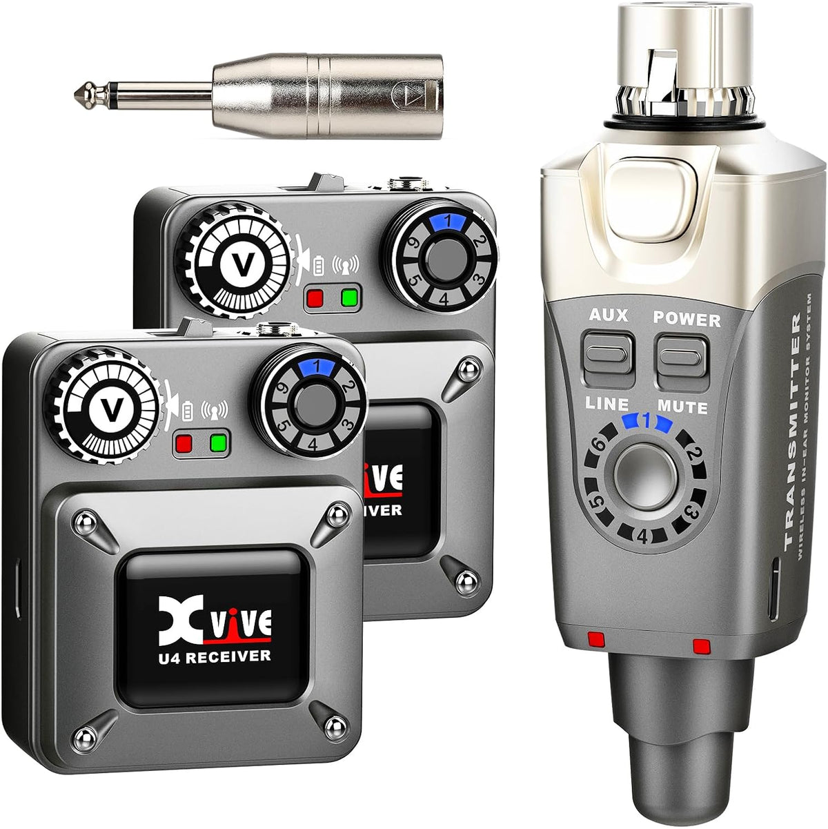 Xvive U4R2 Wireless in-Ear Monitor System Professional IEM System 1 Transmitter and 2 Beltpack Receiver for Studio, Band Rehearsal, Live Performance (U4R2)