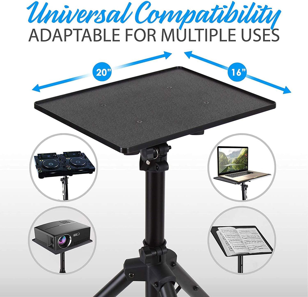 Pyle Laptop Projector Tripod Stand - 2 Pcs Computer, Book, DJ Equipment Holder Mount Height Adjustable Up to 52 Inches w/ 20'' x 16'' Plate Size - Perfect for Stage or Studio Use - Pyle PLPTS4X2