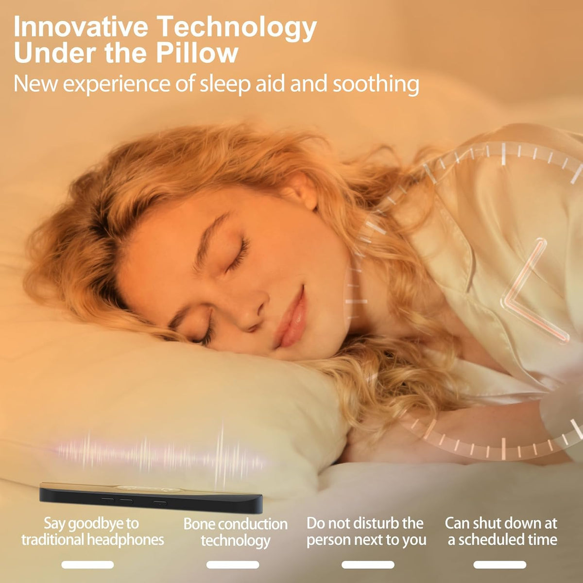 Hesond Pillow Speaker Bone Conduction Stereo Bluetooth Wireless Music Mini Portable Sleep Headphones Bar Sleep Speaker