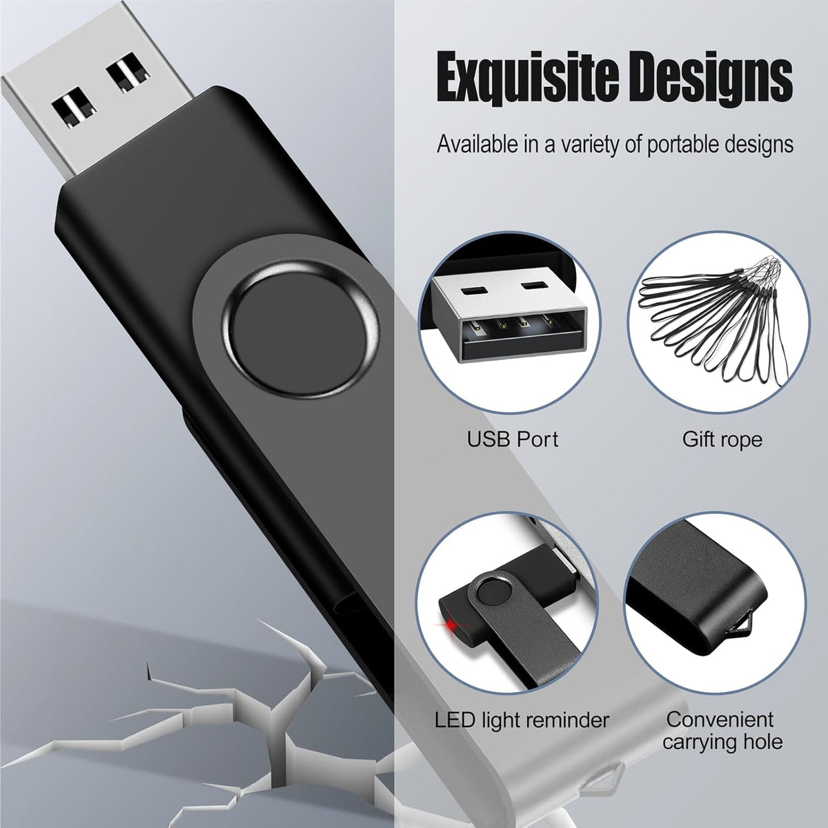 EASTBULL 8GB USB Flash Drive Bulk Thumb Drives 50 Pack with Lanyards USB 2.0 Memory Sticks Zip Drive Pen Drive for Storage and Backup Black 50PCS 8GB