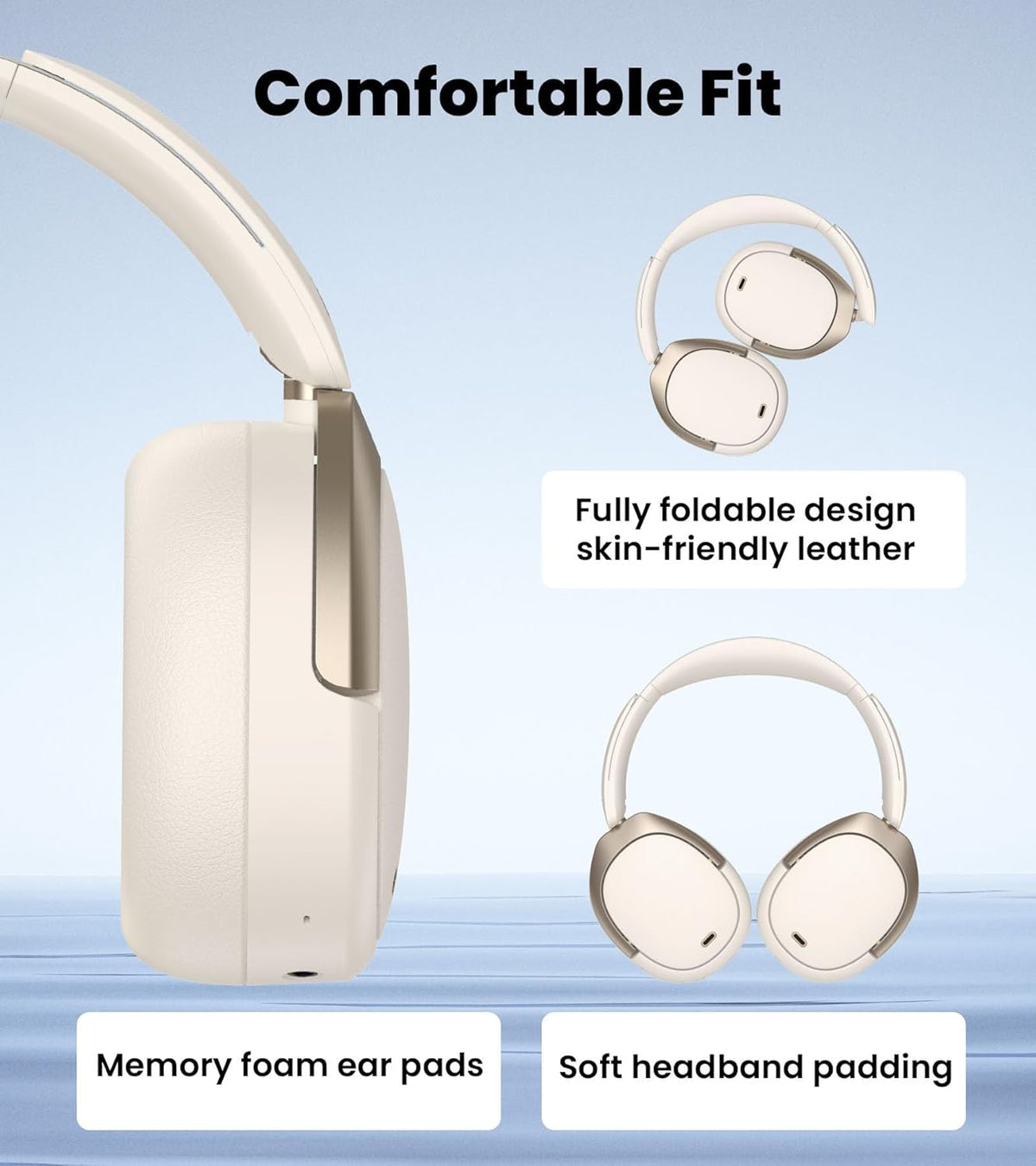 Edifier W80 Over Ear Headphones with -49dB Active Noise Cancelling, LDAC Hi-Res Wired & Wireless, AI Clear Call, Fast Charging, Multipoint Connection, Bluetooth V5.4 - Ivory