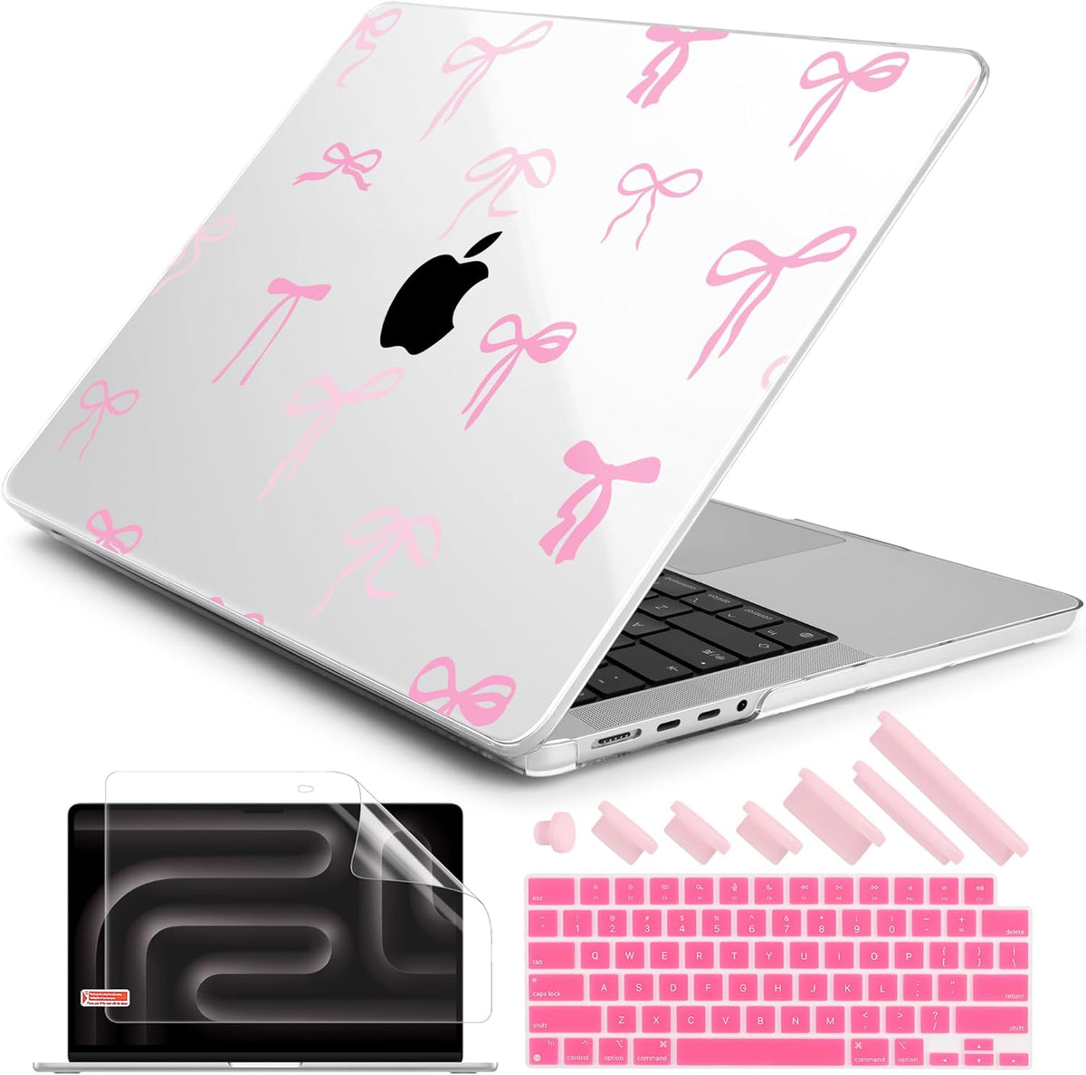 DONGKE for M4 MacBook Pro 16 Inch Case 2024 2023 2021 A3403 A3186 M3 A2991 M2 A2780 M1 A2485 Pro/Max Chip, Plastic Hard Shell Case & Keyboard Cover for Mac Pro 16 with Touch ID, Pink Bows