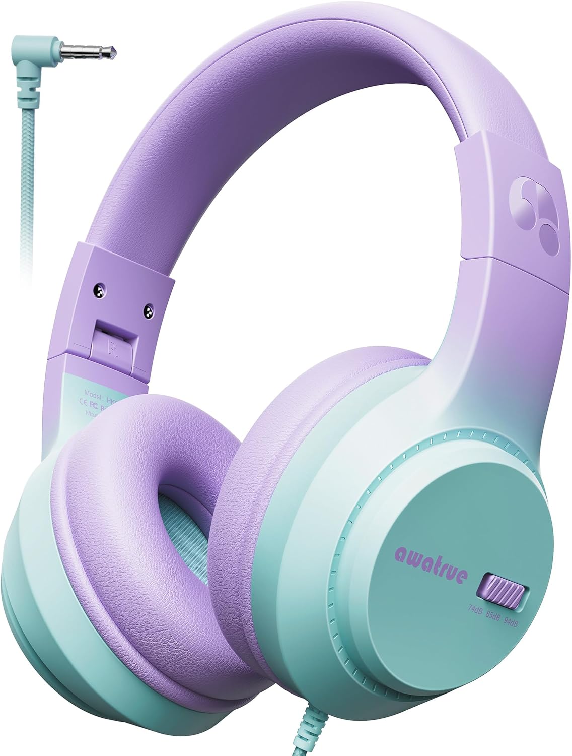 74/85/94dB 3.5mm awatrue Kids Headphones, Volume Limiter, Foldable Wired Over Ear Headphones for Travel, Jack, Toddler