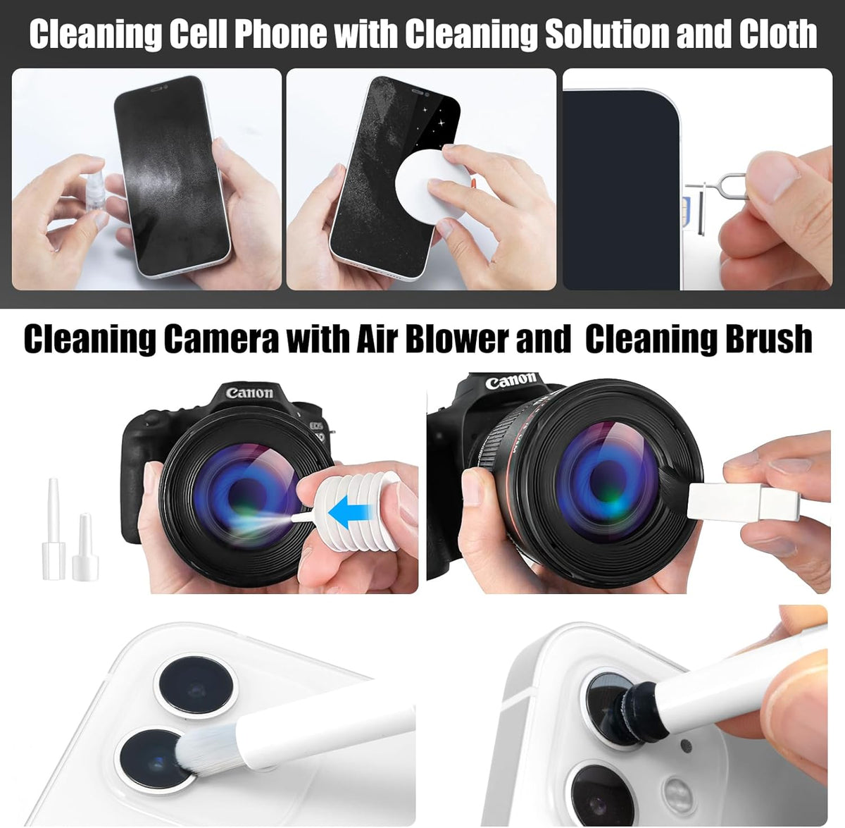 walrfid 2 Pack Laptop Phone Screen Cleaner Kit, Computer Keyboard Brush Cleaning Spray for iPhone AirPods MacBook iPad, 20-in-1 Electronic Device Tool for Camera Earbud TV Tablet Car Screens, White