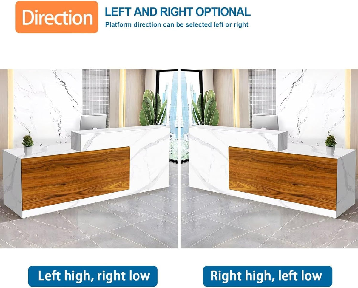 Reception Desk with Counter Modern Checkout Counter with Lockable Drawer Keyboard Tray Receptionist Desk for Office Salon Reception Table E Left 47inch/120cm