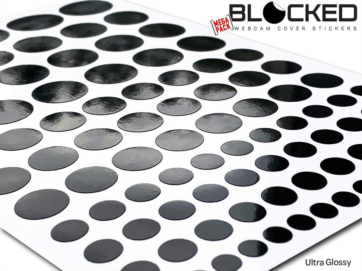BLOCKED Stackable Webcam/Camera Vinyl Covers | 95 Low-Tack Restickable Webcam Stickers | 5-Sizes | Black 95-Pack (Ultra Glossy)