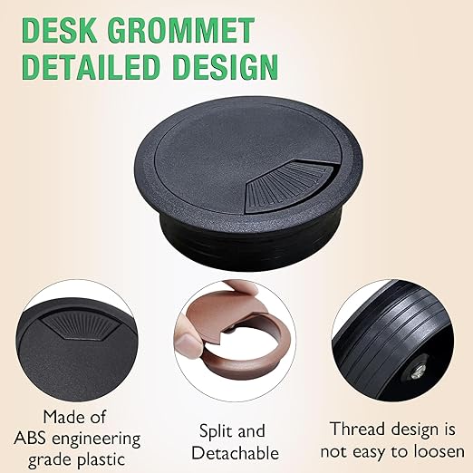 EASYEAH 2 Pcs Desk Grommet 2-1/16" / 53 mm, Desk Cord Hole Cover, Cable Grommet ABS Plastic, Desk Hole Grommet for Home & Office Pc, Detachable Adjustable Cable Cord Organizer-Silvery