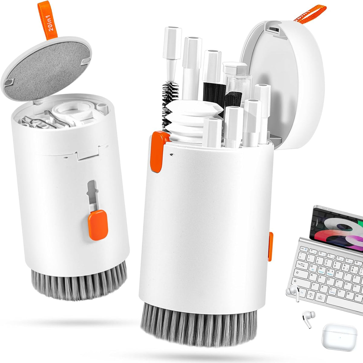 walrfid 2 Pack Laptop Phone Screen Cleaner Kit, Computer Keyboard Brush Cleaning Spray for iPhone AirPods MacBook iPad, 20-in-1 Electronic Device Tool for Camera Earbud TV Tablet Car Screens, White