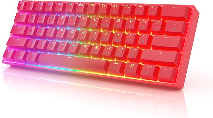 HK GAMING GK61s Mechanical Gaming Keyboard - 61 Keys Multi Color RGB Illuminated LED Backlit Wired Programmable for PC/Mac Gamer (Gateron Mechanical Blue Red)