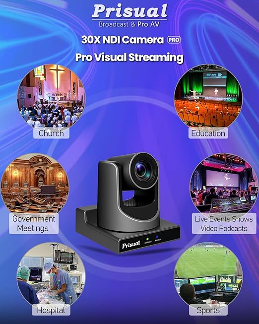 Prisual NDI PTZ Camera System Gen 5 30X Optical Zoom NDI 6 &amp NDI HX3 Certified AI Auto Tracking PoE HDMI Bundle PTZ for Church WorshipNDI PTZ Controller (NDI PTZ Bundle TEM-30N PRO+TEM-JOY1)
