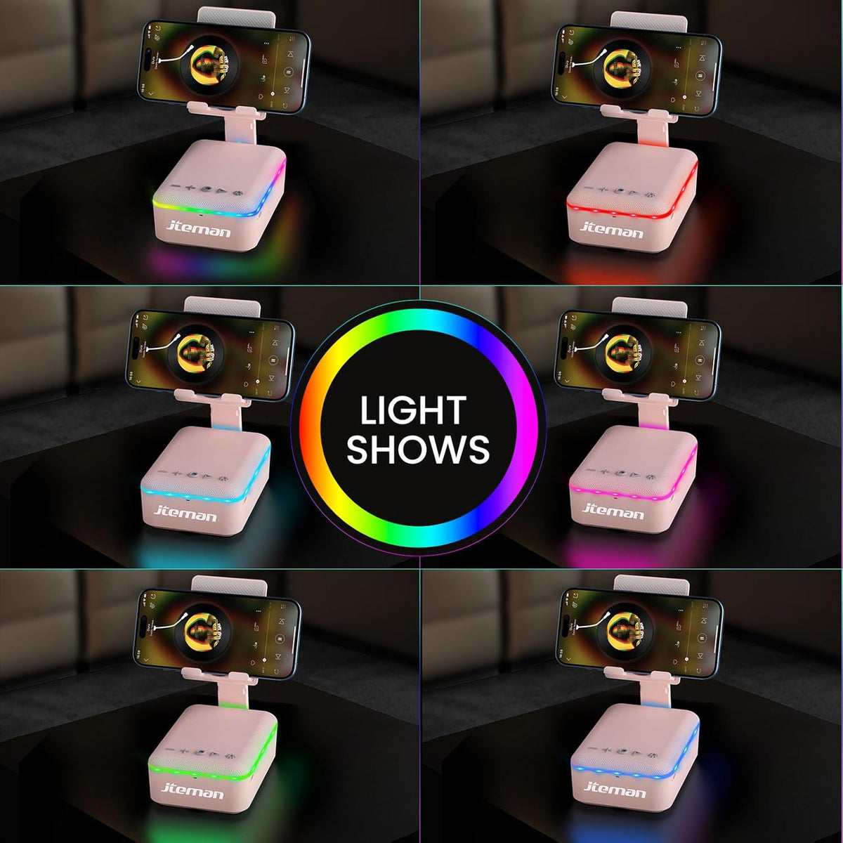 JTEMAN Gifts for Men Women,Cell Phone Stand with Bluetooth Speaker and LED Light,Cool Tech Gadgets,Unique Birthday Gifts for Men Husband Mom Dad-Pink