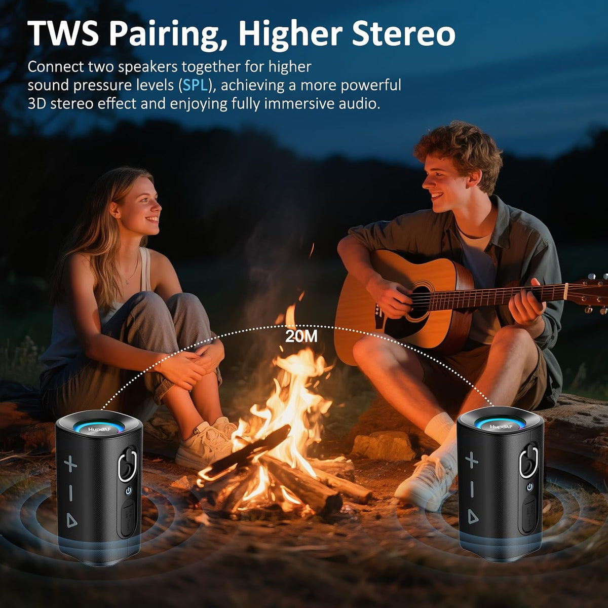 Hupoaf 2026 BT5.4 20W 3D-Stereo IP-X7 Bluetooth Speaker, Wireless Bluetooth Speaker with Deep Bass, HD Call, Colorful