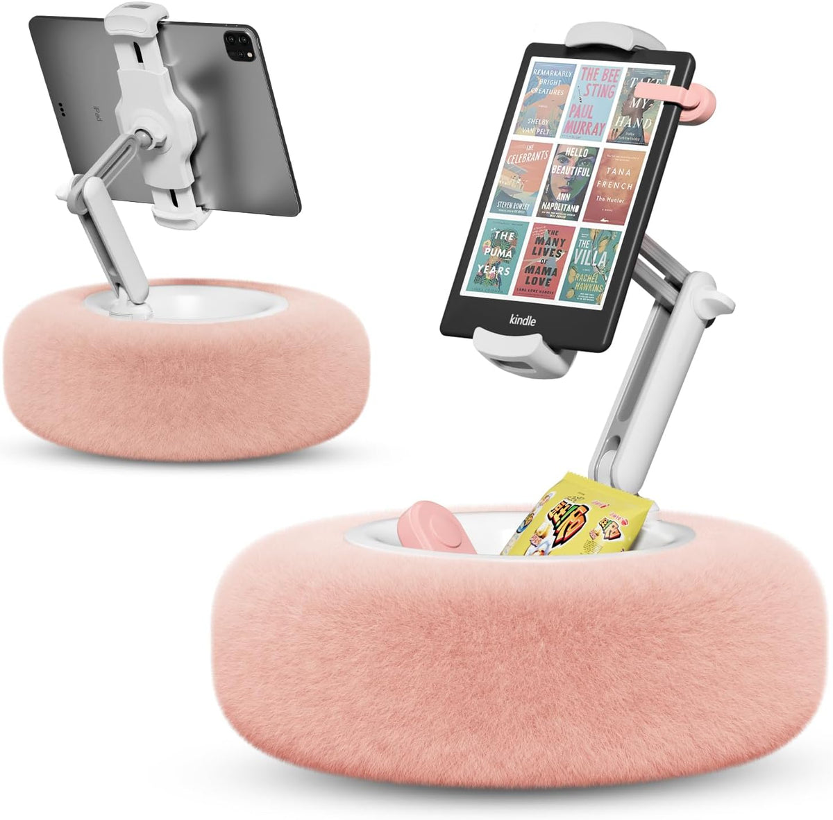 Tablet Pillow Stand for Reading, Adjustable Tablet Pillow Stand for Lap with Detachable Bowl, Fits 4.7"-13" Kindle/Phones/Tablets, Watch Videos, Stream Media, Pink