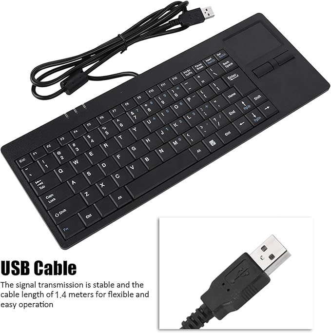 K-818 86 Keys USB Wired Computer Keyboard With Built in Touchpad USB HUB Port Mechanical Structure Ergonomic Design Mute Ultra Thin Keyboard for Notebook Desk