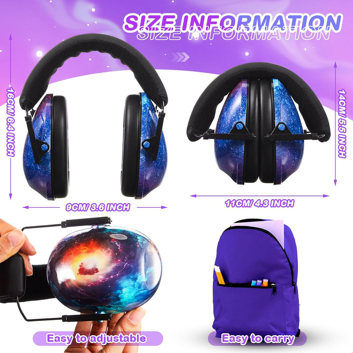 Amylove 12 Pcs Kids Ear Protection Noise Cancelling Headphones Ear Muffs Bulk 27db Adult Noise Reduction Hearing Earmuff(Universal Fit (kids & Adults),Classic Style,Starry Sky Color)