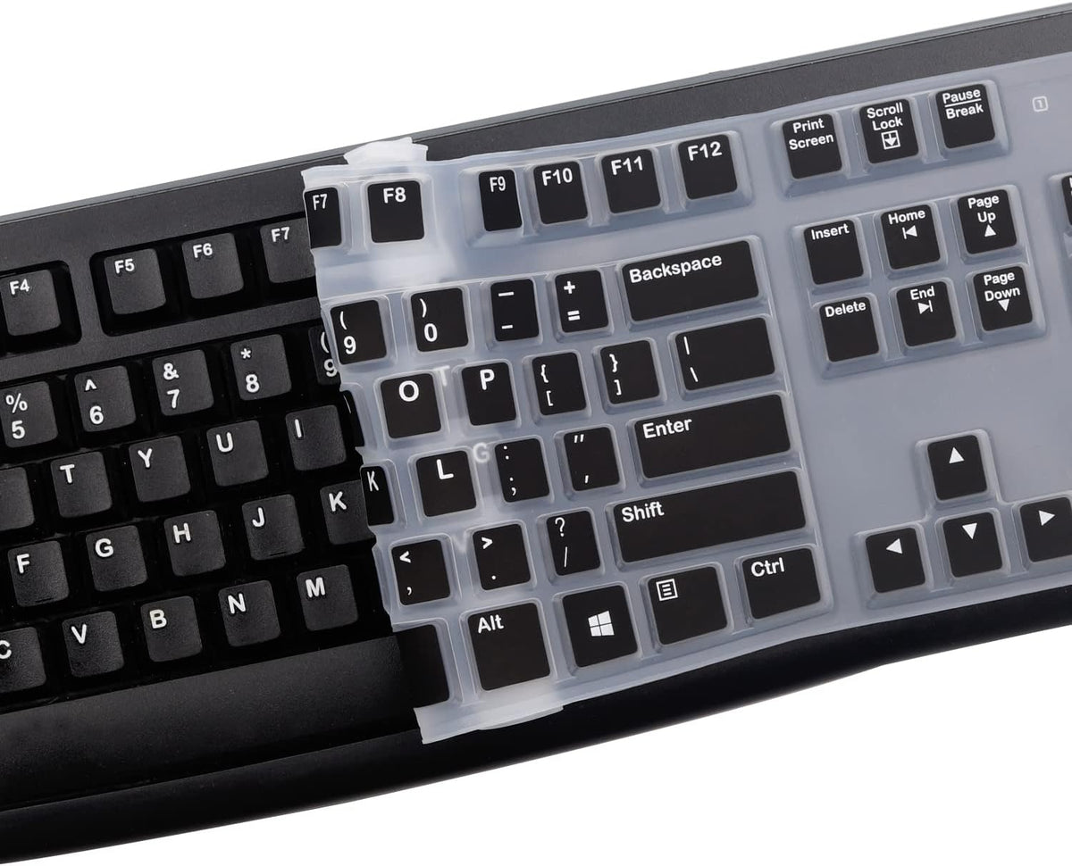 Silicone Keyboard Cover for Logitech K120 & MK120 Ergonomic Desktop USB Wired Keyboard, Logitech K120 & MK120 Keyboard Protective Skin US Layout (NOT Fit Other Model) -Black
