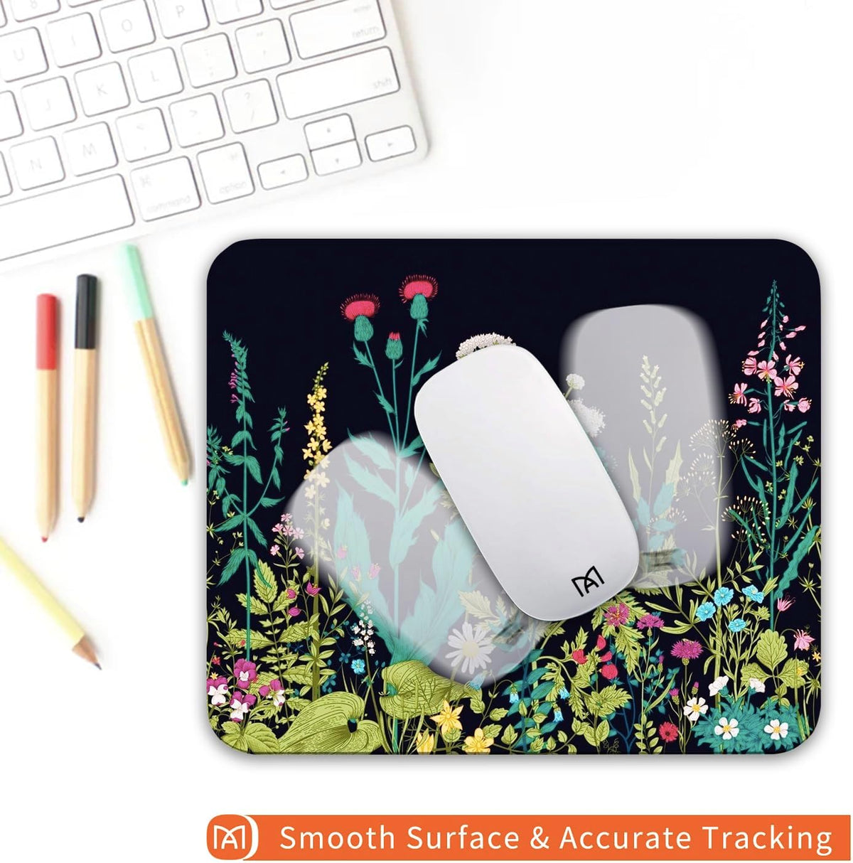 Square Mouse Pad Midnight Flowers,Personalized Premium-Textured Custom Mouse Mat Design,Washable Mousepad Cloth,Non-Slip Rubber Base Computer Mouse Pads for Wireless Mouse