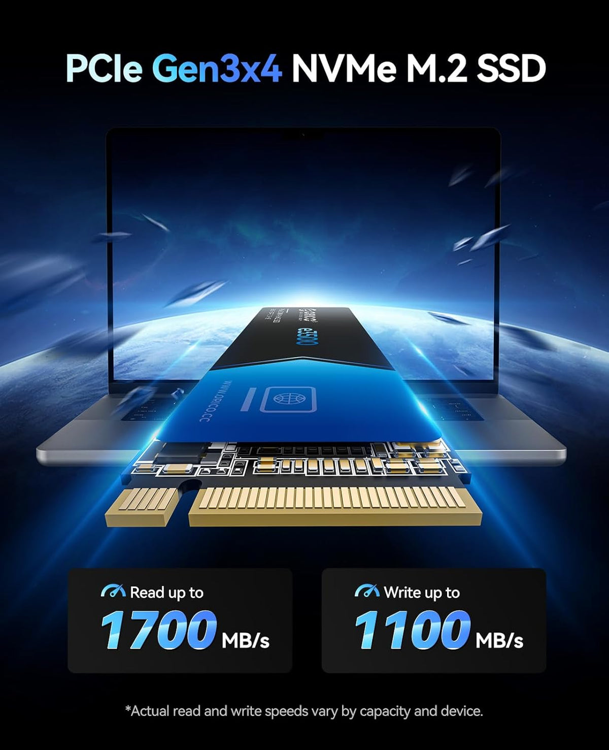 ORICO 256GB M.2 NVMe SSD, PCIe Gen3x4 M2 2280 SSD, Up to 1700MB/s Read & 1100MB/s Write, 3D NAND Flash Internal Solid State Drive with SLC Cache, Compatible with Laptops PC Desktops-e3500
