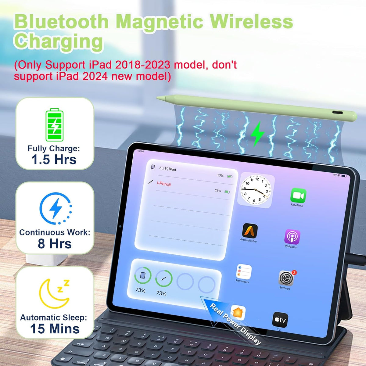 Pencil 2nd Generation for iPad 2018-2024 with Magnetic Wireless Charging Compatible with Apple iPad Pro 13”(M4)/12.9”/11”,iPad Air 6(M2)/5/4/3,iPad mini 7(A17 Pro)/6/5,iPad10/9/8/7/6 Green