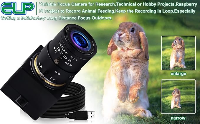 1080P USB Camera with Zoom 2.8-12mm Webcam Variable Focus PC Camera High Speed Mini UVC USB2.0 USB with Camera for Computer Industrial Video Close-up Camera 100fps 60fps Varifocal Lens Web Camera