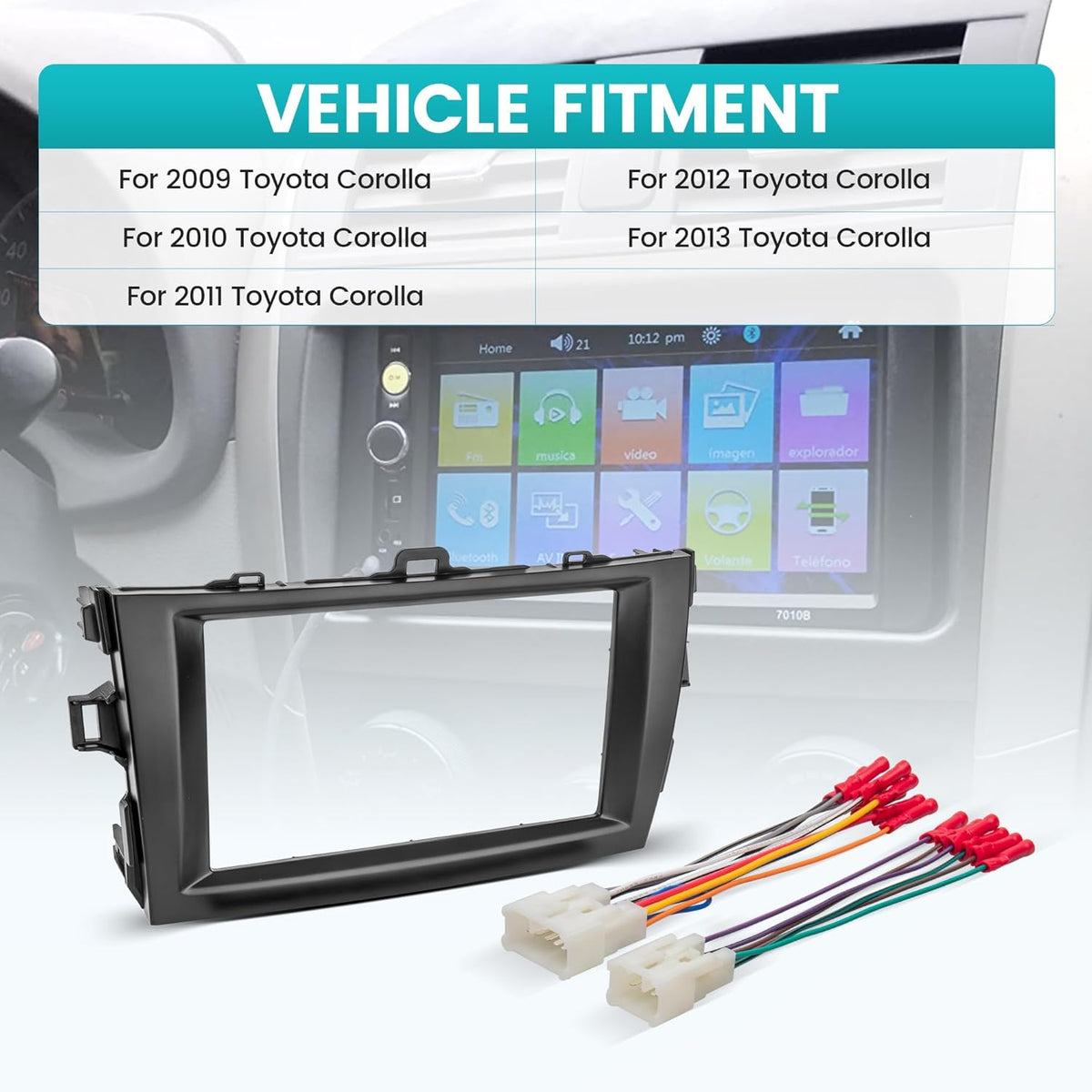 2009-2013 NuIth Double DIN Radio Installation Dash Kit W/Radio Wire Harness for Toyota Corolla, Aftermarket Radio Dash