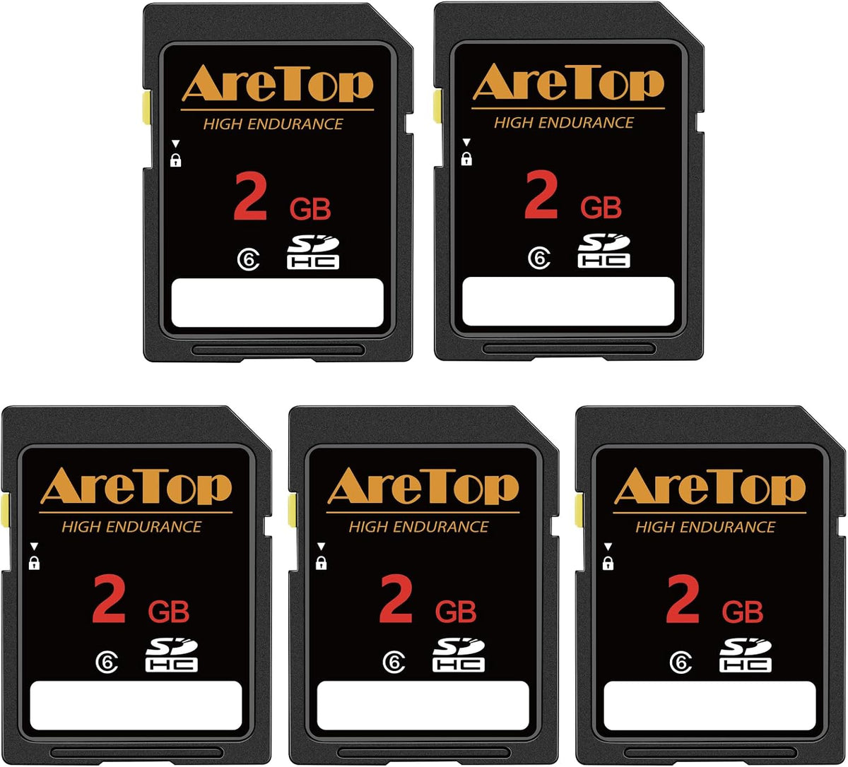 AreTop 2GB, 5 Pack 6 5 Pack 2GB SD Card Class SDHC Memory Card, Full HD Video Secure Digital Cards for Cameras, DSLR